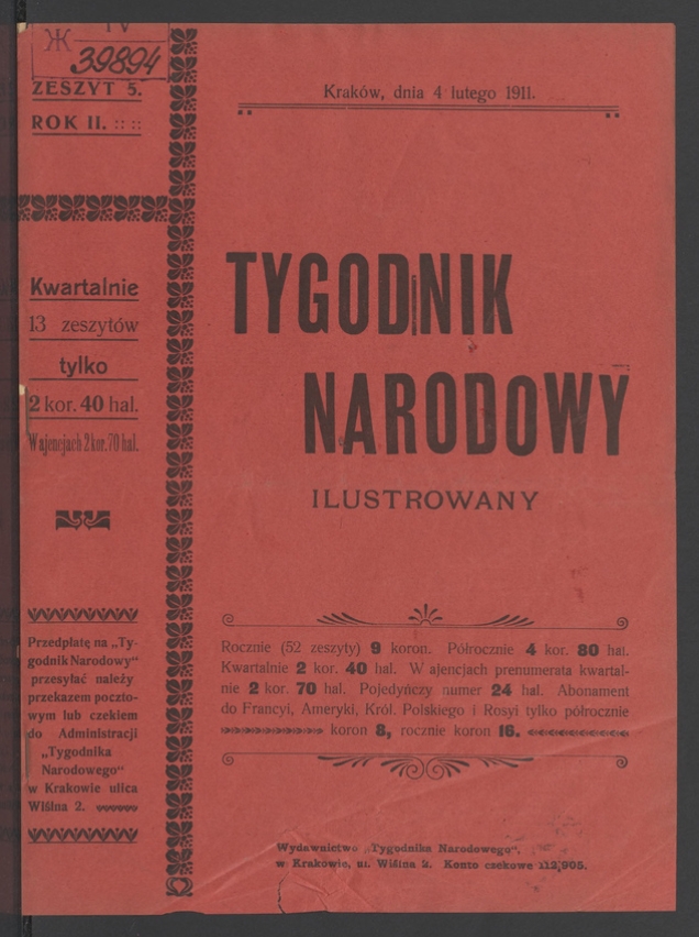 Tygodnik Narodowy Ilustrowany. Rok&nbsp;2, 1911, numer&nbsp;5