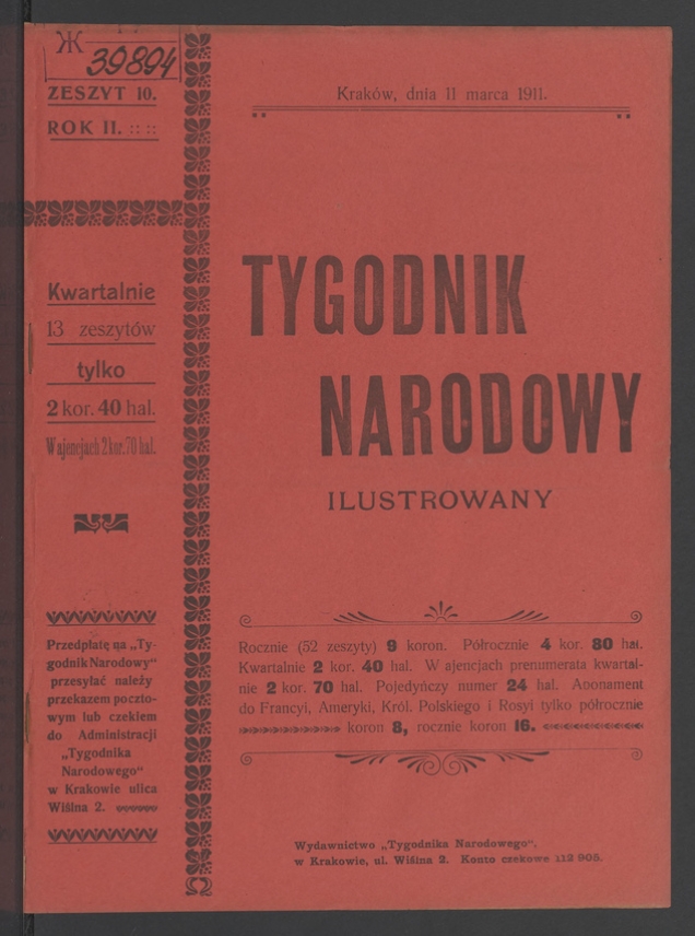 Tygodnik Narodowy Ilustrowany. Rok&nbsp;2, 1911, numer&nbsp;10