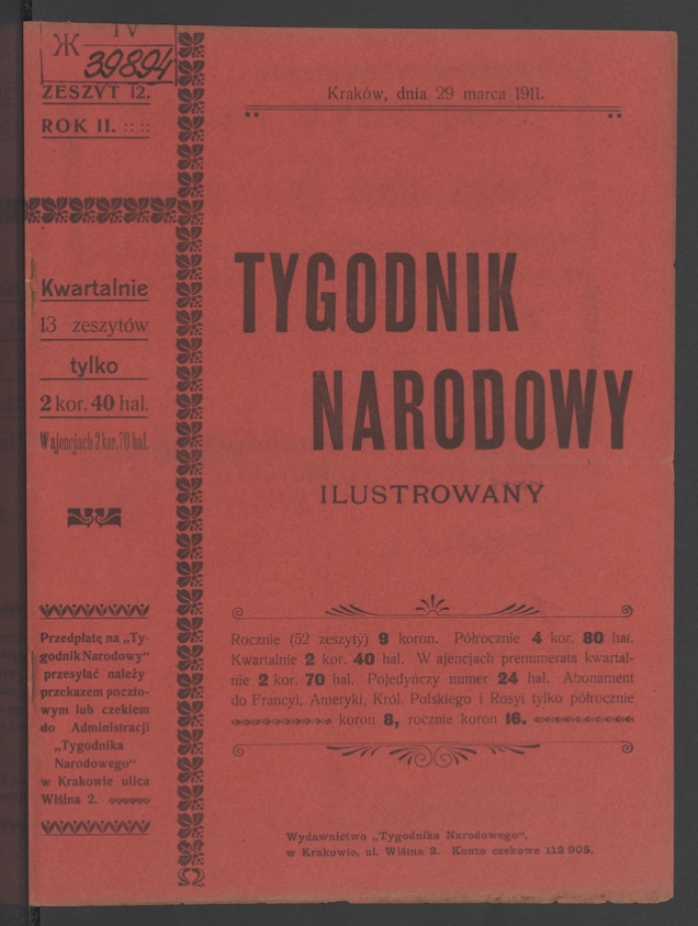 Tygodnik Narodowy Ilustrowany. Rok&nbsp;2, 1911, numer&nbsp;12