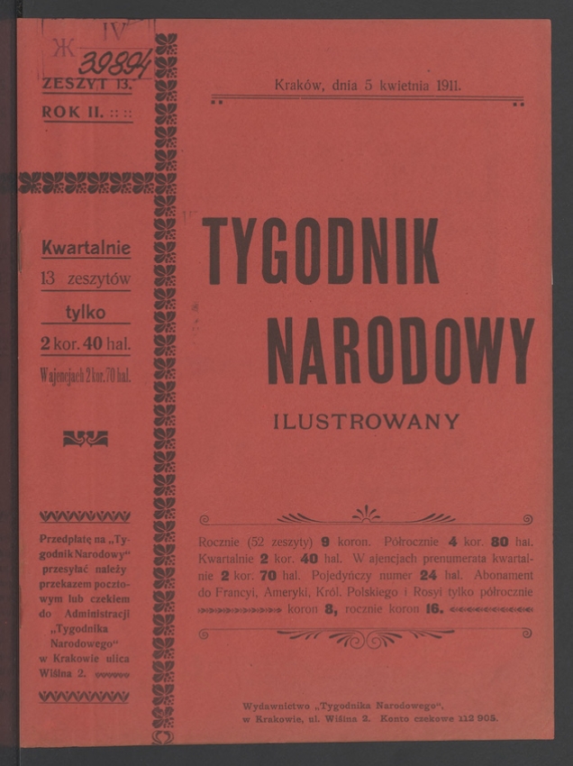 Tygodnik Narodowy Ilustrowany. Rok&nbsp;2, 1911, numer&nbsp;13