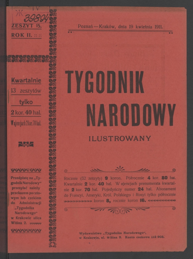 Tygodnik Narodowy Ilustrowany. Rok&nbsp;2, 1911, numer&nbsp;15