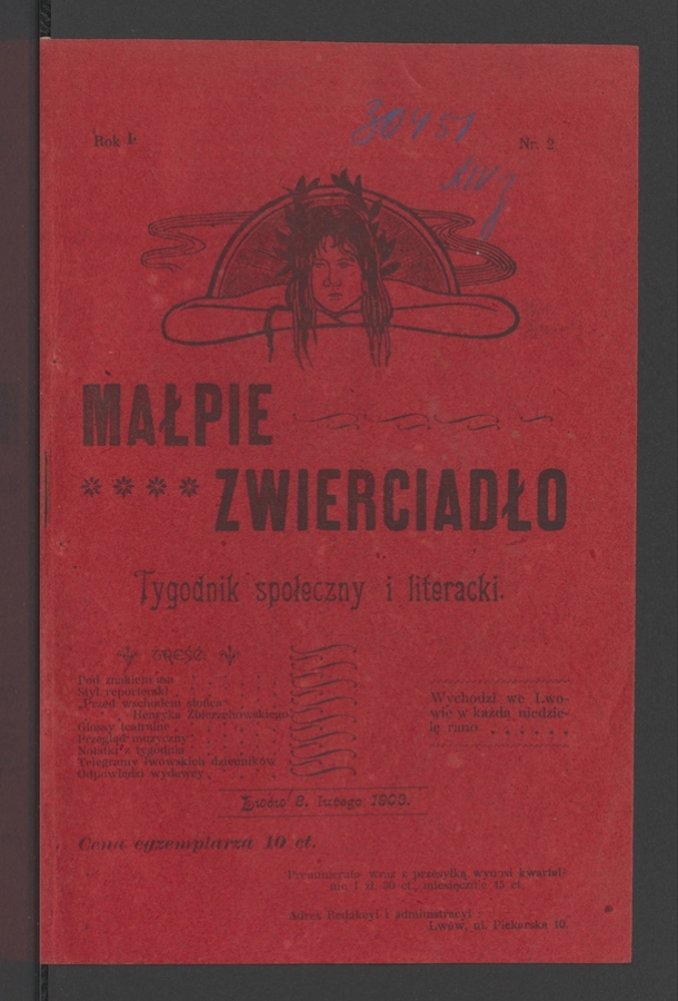 Małpie Zwierciadło&nbsp;: tygodnik społeczny i&nbsp;literacki. Rok&nbsp;1, 1903, numer&nbsp;2
