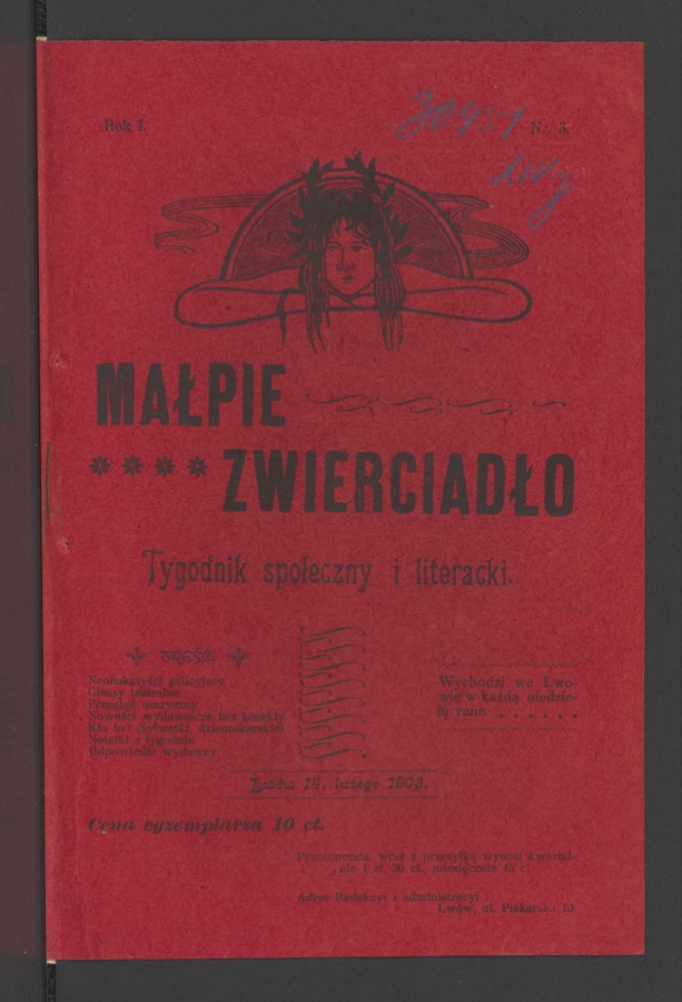 Małpie Zwierciadło&nbsp;: tygodnik społeczny i&nbsp;literacki. Rok&nbsp;1, 1903, numer&nbsp;3