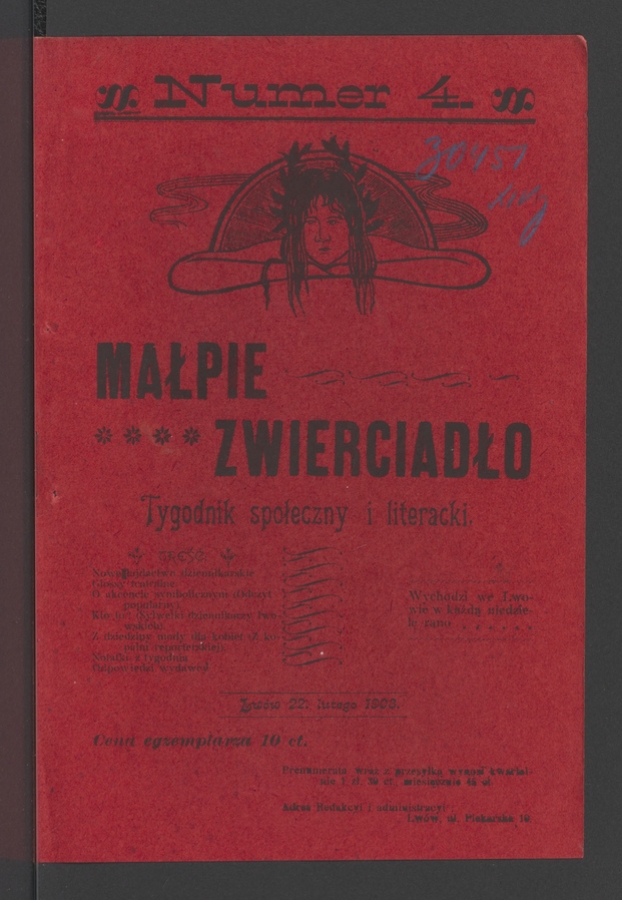 Małpie Zwierciadło&nbsp;: tygodnik społeczny i&nbsp;literacki. Rok&nbsp;1, 1903, numer&nbsp;4