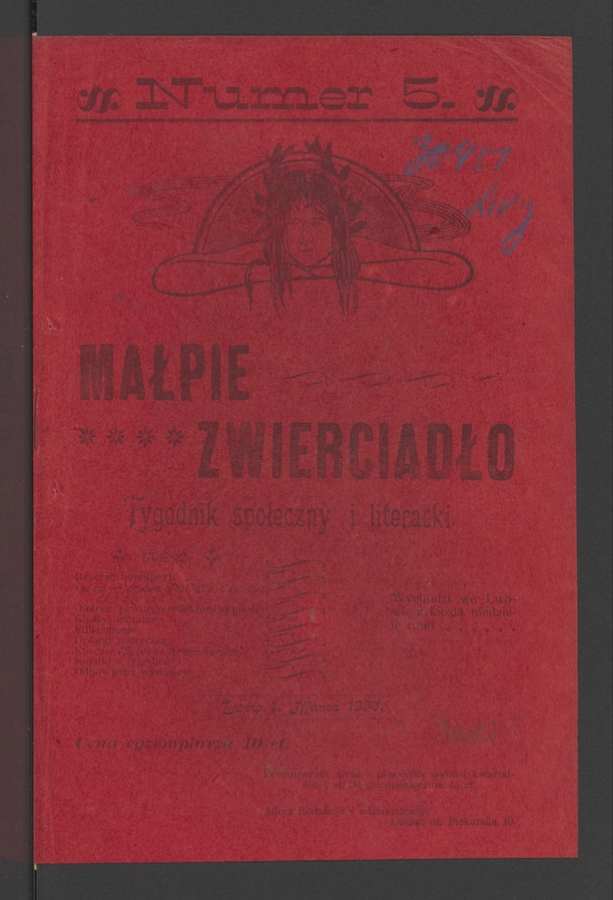 Małpie Zwierciadło&nbsp;: tygodnik społeczny i&nbsp;literacki. Rok&nbsp;1, 1903, numer&nbsp;5