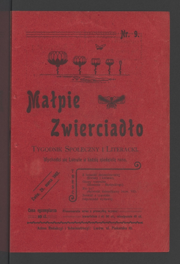 Małpie Zwierciadło&nbsp;: tygodnik społeczny i&nbsp;literacki. Rok&nbsp;1, 1903, numer&nbsp;9