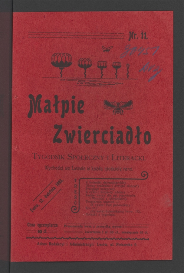 Małpie Zwierciadło&nbsp;: tygodnik społeczny i&nbsp;literacki. Rok&nbsp;1, 1903, numer&nbsp;11