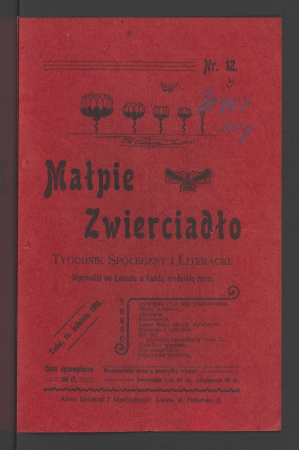 Małpie Zwierciadło&nbsp;: tygodnik społeczny i&nbsp;literacki. Rok&nbsp;1, 1903, numer&nbsp;12