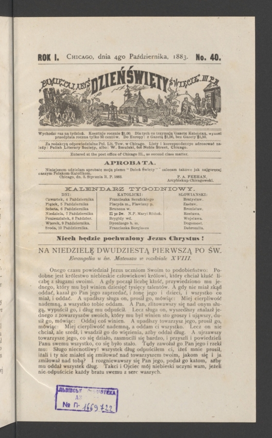 Dzień Święty. Rok&nbsp;1, 1883, numero&nbsp;40