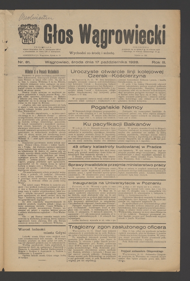 Głos Wągrowiecki. Rok&nbsp;3, 1928, numer&nbsp;81
