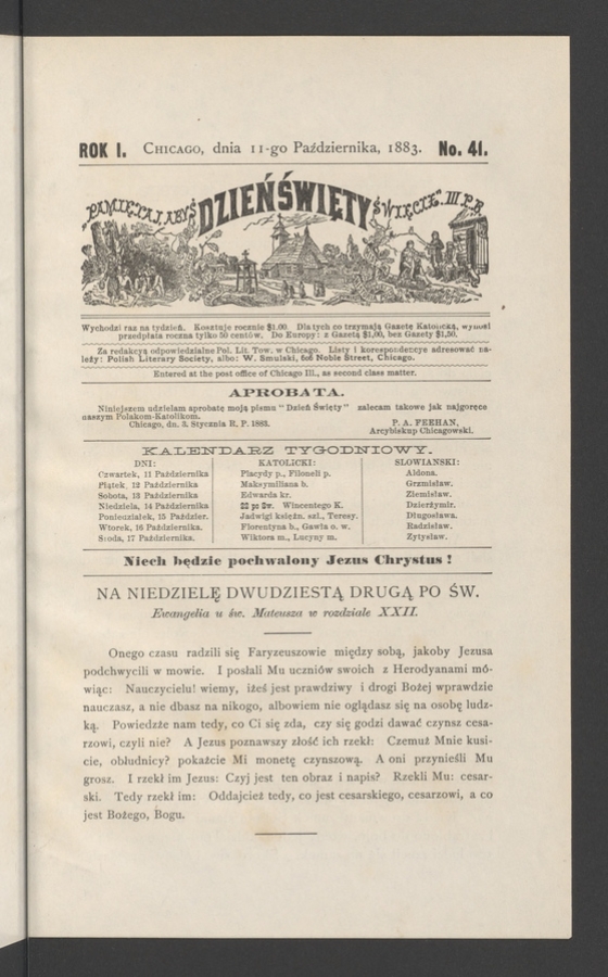 Dzień Święty. Rok&nbsp;1, 1883, numero&nbsp;41