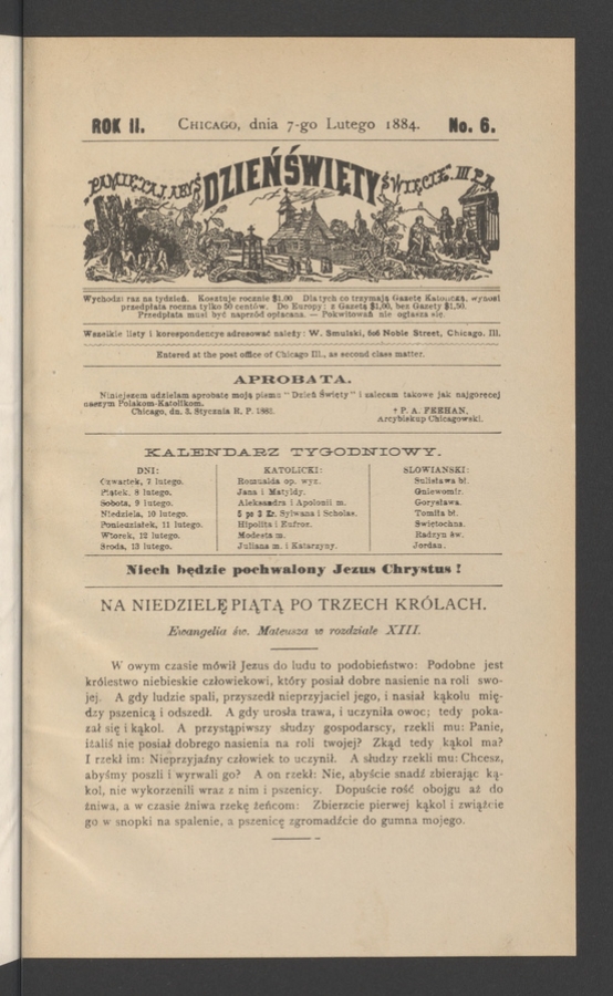 Dzień Święty. Rok&nbsp;2, 1884, numero&nbsp;6
