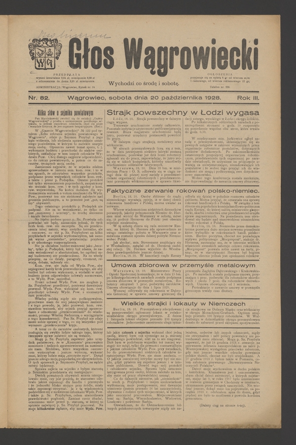 Głos Wągrowiecki. Rok&nbsp;3, 1928, numer&nbsp;82