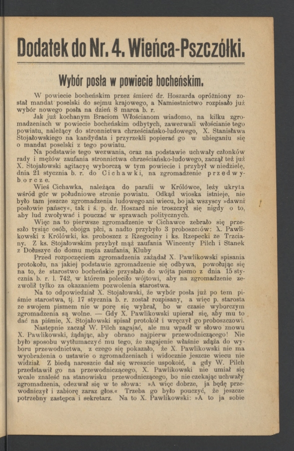 Dodatek do&nbsp;numeru&nbsp;4 &bdquo;Wieńca-Pszcz&oacute;łki&rdquo;. Rok&nbsp;26, 1900