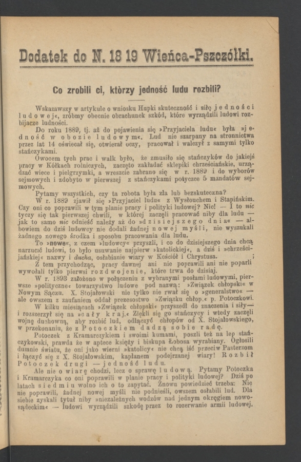 Dodatek do&nbsp;numeru&nbsp;18-19 &bdquo;Wieńca-Pszcz&oacute;łki&rdquo;. Rok&nbsp;26, 1900