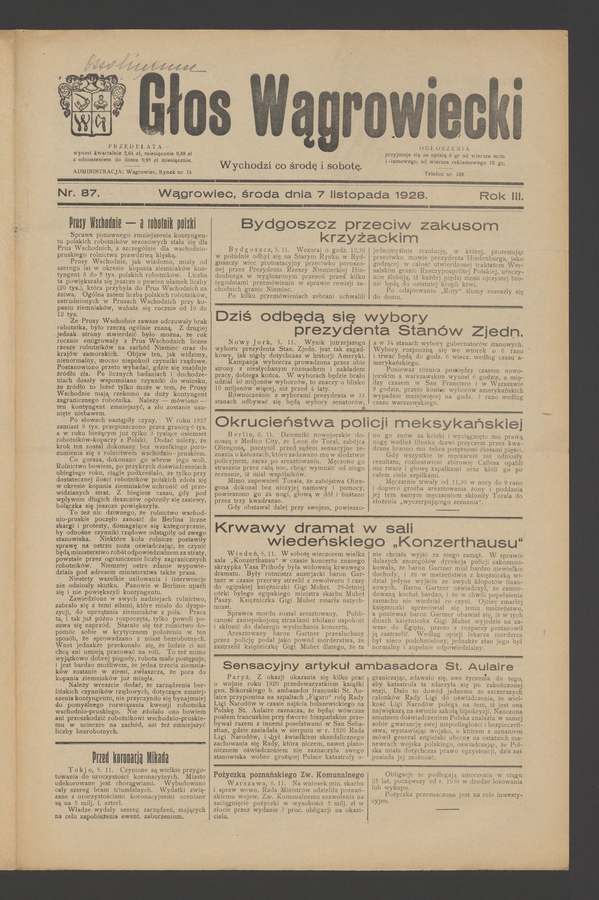 Głos Wągrowiecki. Rok&nbsp;3, 1928, numer&nbsp;87
