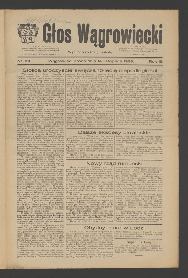 Głos Wągrowiecki. Rok&nbsp;3, 1928, numer&nbsp;89
