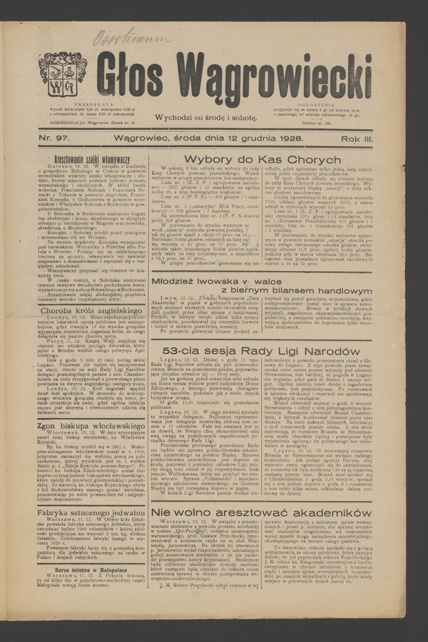 Głos Wągrowiecki. Rok&nbsp;3, 1928, numer&nbsp;97