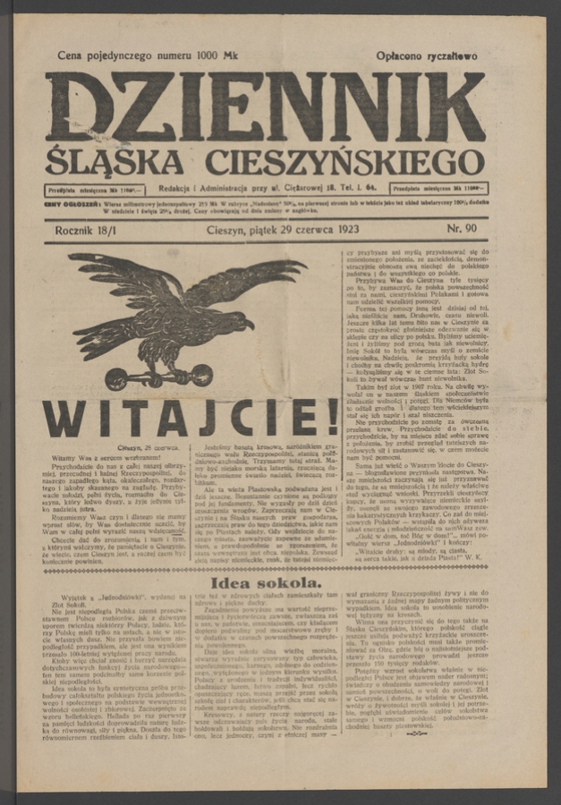Dziennik Śląska Cieszyńskiego. Rocznik&nbsp;18/1, 1923, numer&nbsp;90