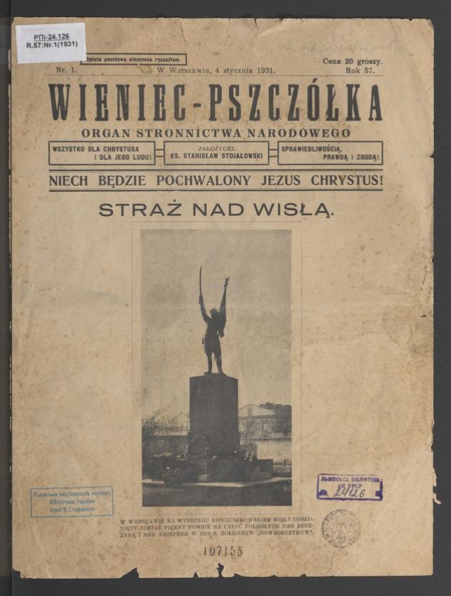 Wieniec-Pszcz&oacute;łka&nbsp;: organ Stronnictwa Narodowego. Rok&nbsp;57, 1931, numer&nbsp;1