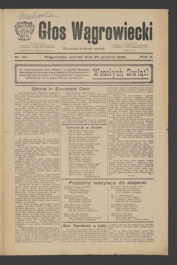 Głos Wągrowiecki. Rok&nbsp;3, 1928, numer&nbsp;101