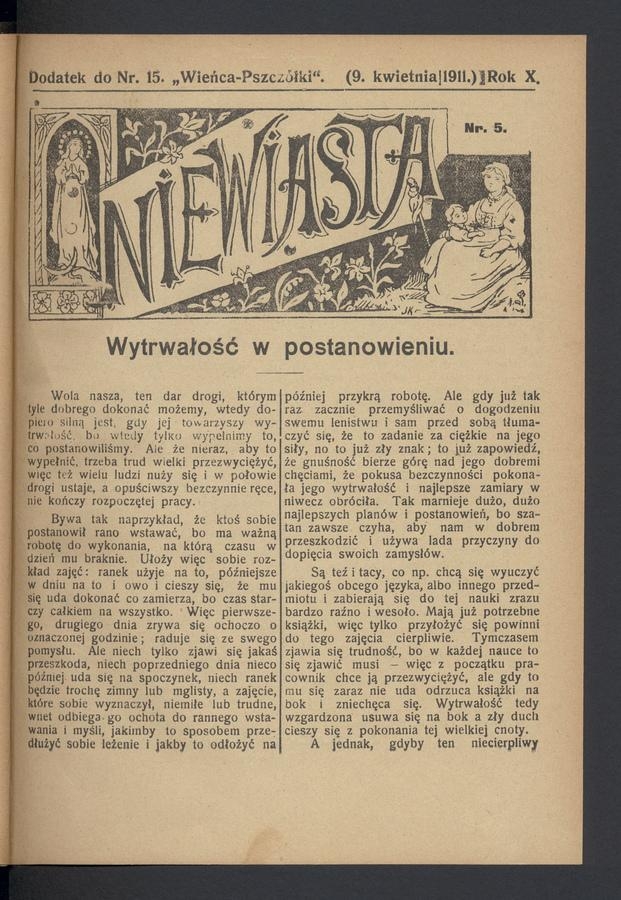 Niewiasta : dodatek do numeru&nbsp;15&nbsp;&bdquo;Wieńca-Pszcz&oacute;łki&rdquo;. Rok&nbsp;11, 1911, numer&nbsp;5