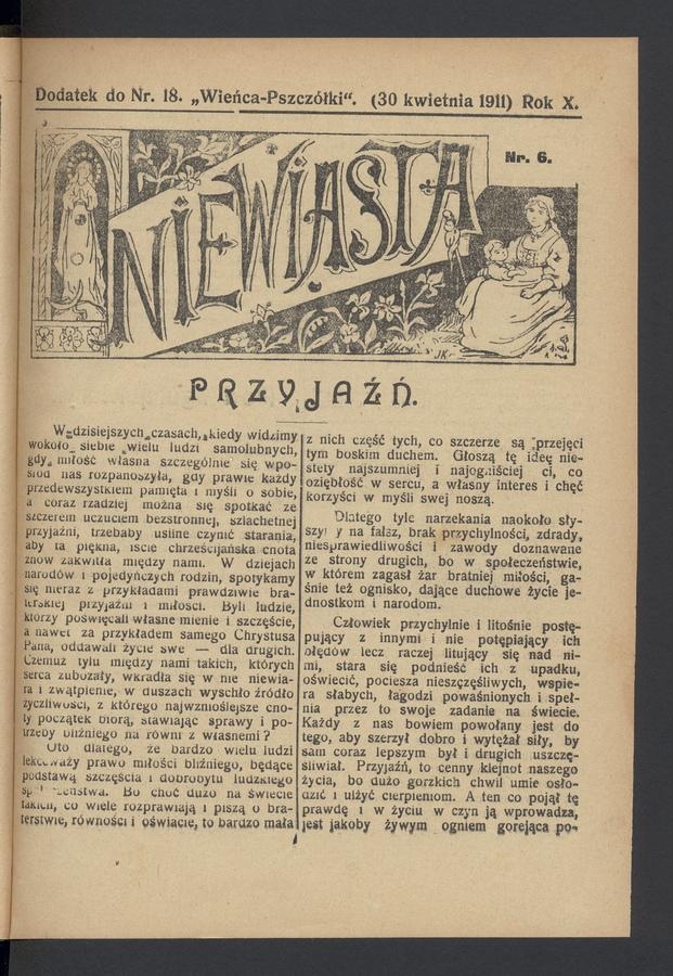 Niewiasta : dodatek do numeru&nbsp;18&nbsp;&bdquo;Wieńca-Pszcz&oacute;łki&rdquo;. Rok&nbsp;11, 1911, numer&nbsp;6