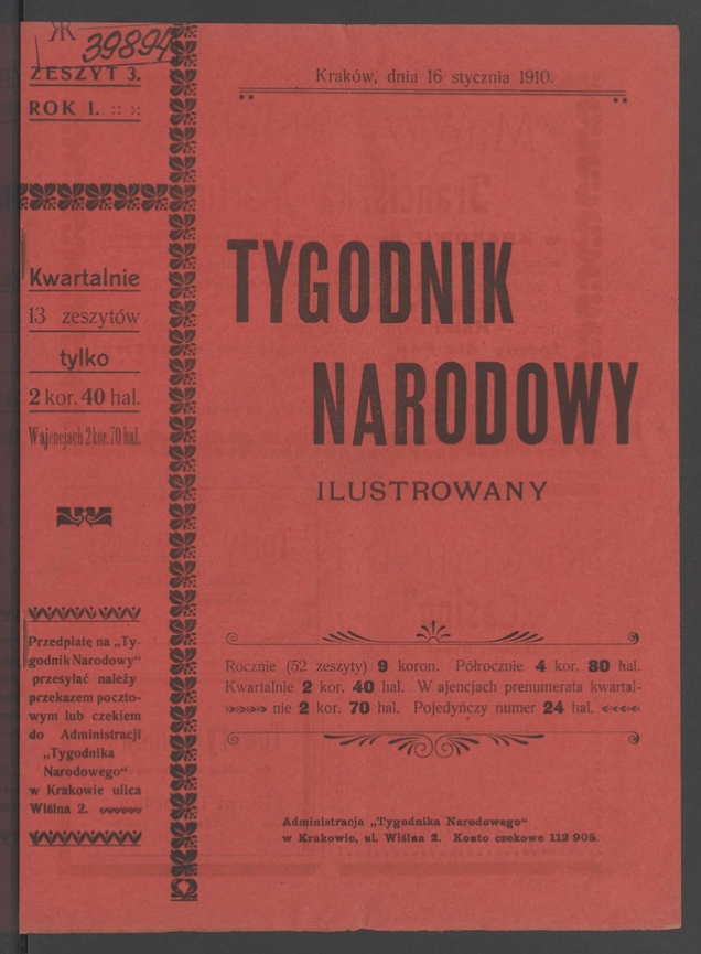 Tygodnik Narodowy Ilustrowany. Rok&nbsp;1, 1910, numer&nbsp;3