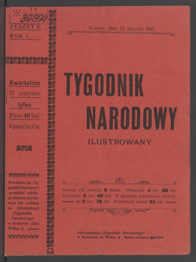 Tygodnik Narodowy Ilustrowany. Rok&nbsp;1, 1910, numer&nbsp;4