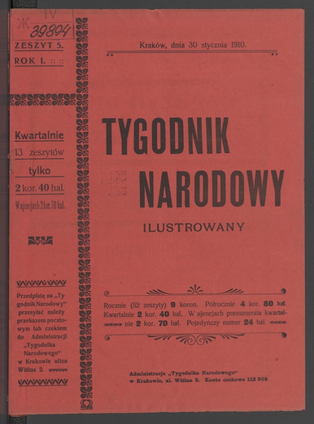 Tygodnik Narodowy Ilustrowany. Rok&nbsp;1, 1910, numer&nbsp;5