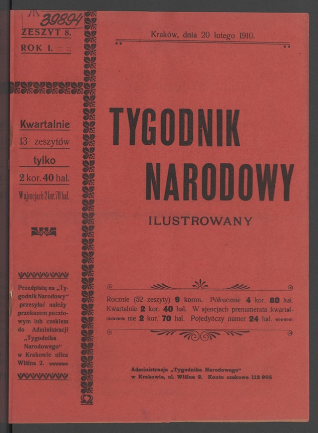 Tygodnik Narodowy Ilustrowany. Rok&nbsp;1, 1910, numer&nbsp;8