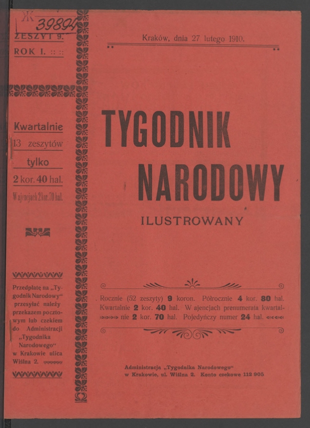 Tygodnik Narodowy Ilustrowany. Rok&nbsp;1, 1910, numer&nbsp;9