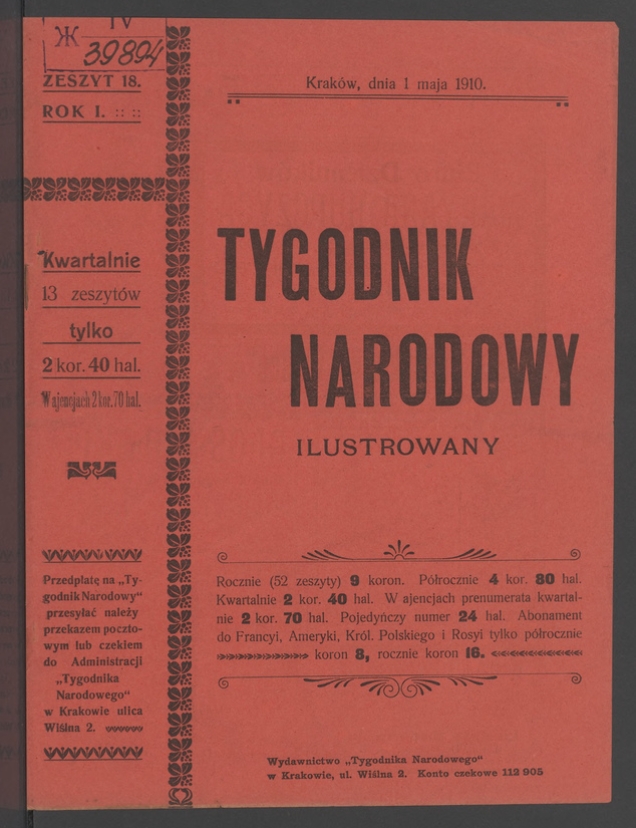 Tygodnik Narodowy Ilustrowany. Rok&nbsp;1, 1910, numer&nbsp;18