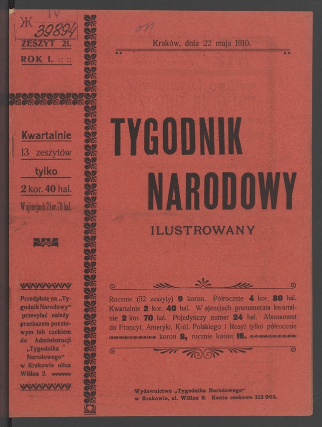 Tygodnik Narodowy Ilustrowany. Rok&nbsp;1, 1910, numer&nbsp;21