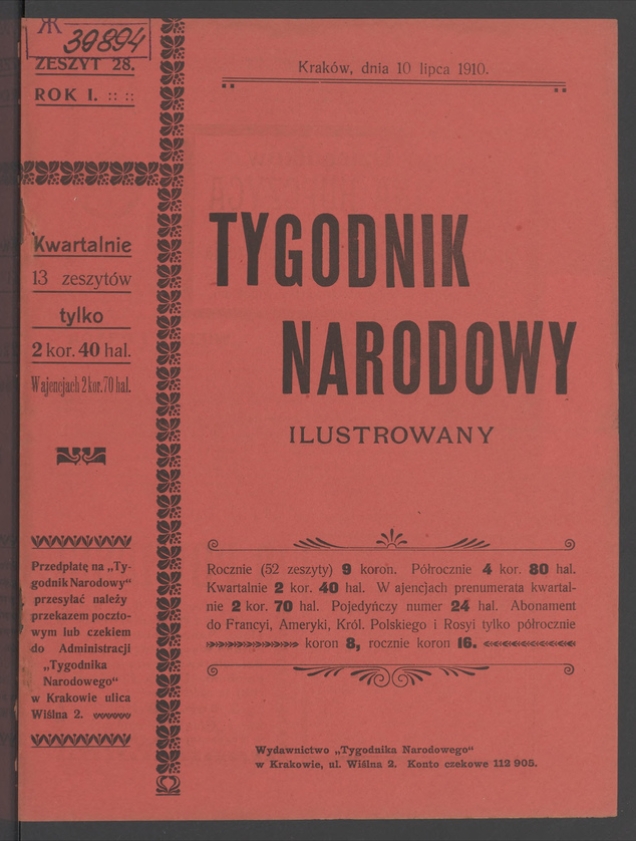 Tygodnik Narodowy Ilustrowany. Rok&nbsp;1, 1910, numer&nbsp;28
