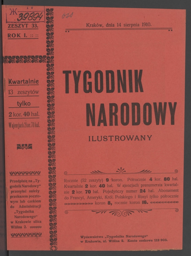 Tygodnik Narodowy Ilustrowany. Rok&nbsp;1, 1910, numer&nbsp;33