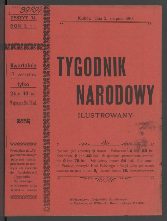 Tygodnik Narodowy Ilustrowany. Rok&nbsp;1, 1910, numer&nbsp;34
