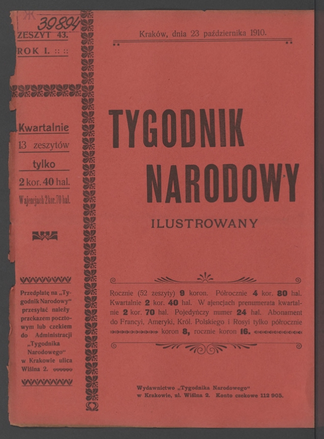 Tygodnik Narodowy Ilustrowany. Rok&nbsp;1, 1910, numer&nbsp;43