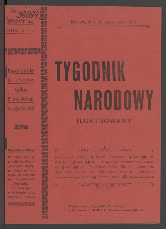 Tygodnik Narodowy Ilustrowany. Rok&nbsp;1, 1910, numer&nbsp;44