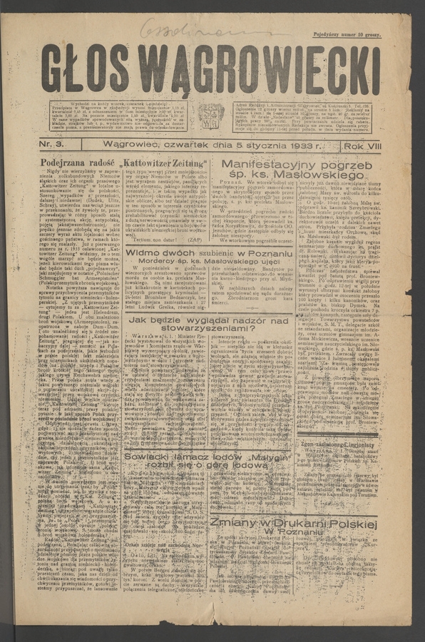 Głos Wągrowiecki. Rok 8, 1933, numer 3