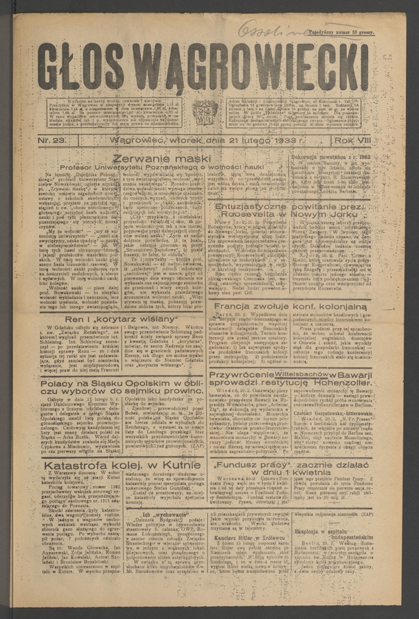 Głos Wągrowiecki. Rok 8, 1933, numer 23