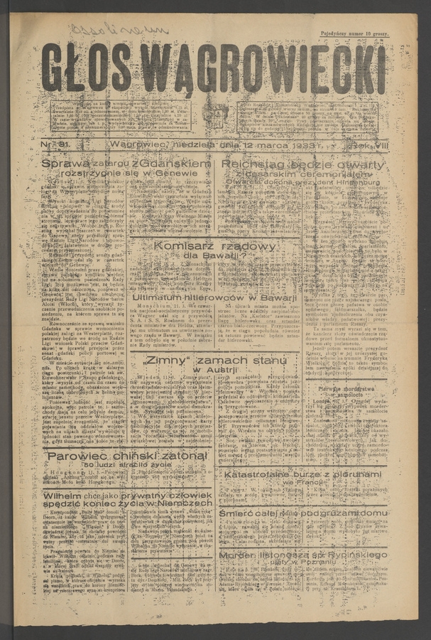 Głos Wągrowiecki. Rok&nbsp;8, 1933, numer&nbsp;31