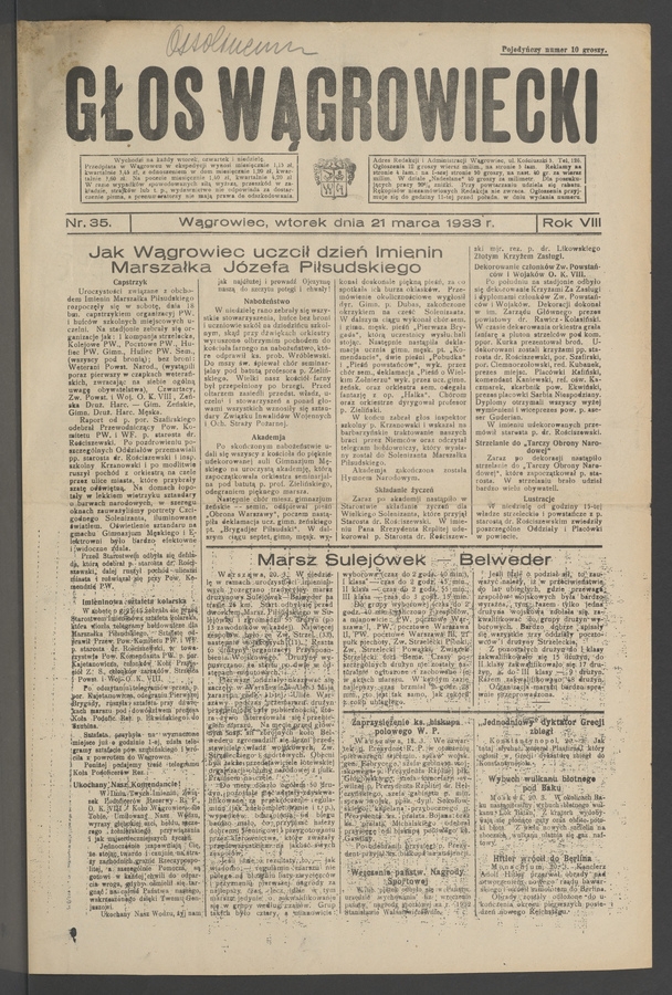 Głos Wągrowiecki. Rok 8, 1933, numer 35