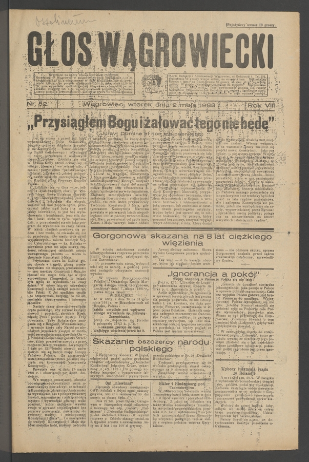 Głos Wągrowiecki. Rok 8, 1933, numer 52