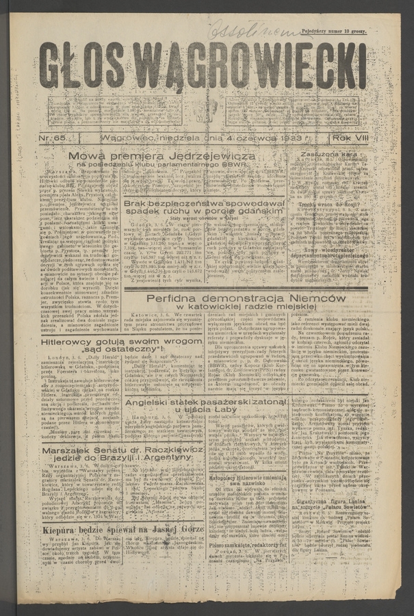 Głos Wągrowiecki. Rok 8, 1933, numer 65
