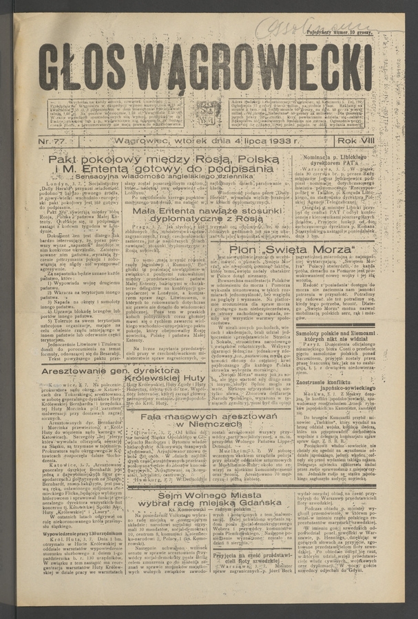 Głos Wągrowiecki. Rok 8, 1933, numer 77