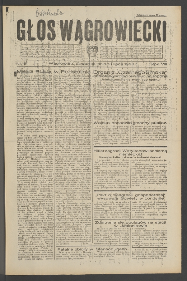 Głos Wągrowiecki. Rok 8, 1933, numer 81