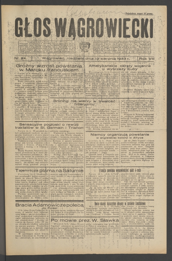 Głos Wągrowiecki. Rok&nbsp;8, 1933, numer&nbsp;94