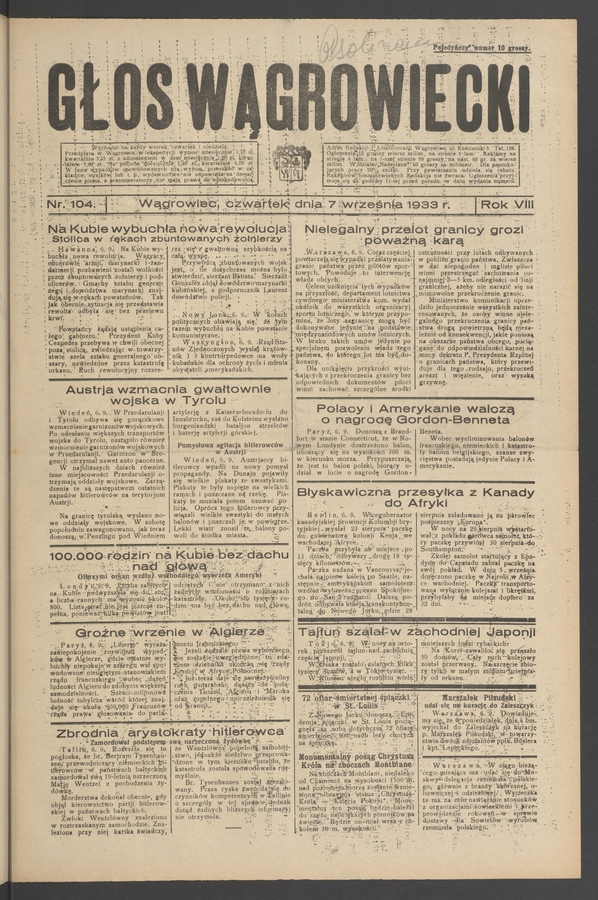 Głos Wągrowiecki. Rok 8, 1933, numer 104