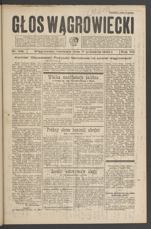 Głos Wągrowiecki. Rok 8, 1933, numer 108